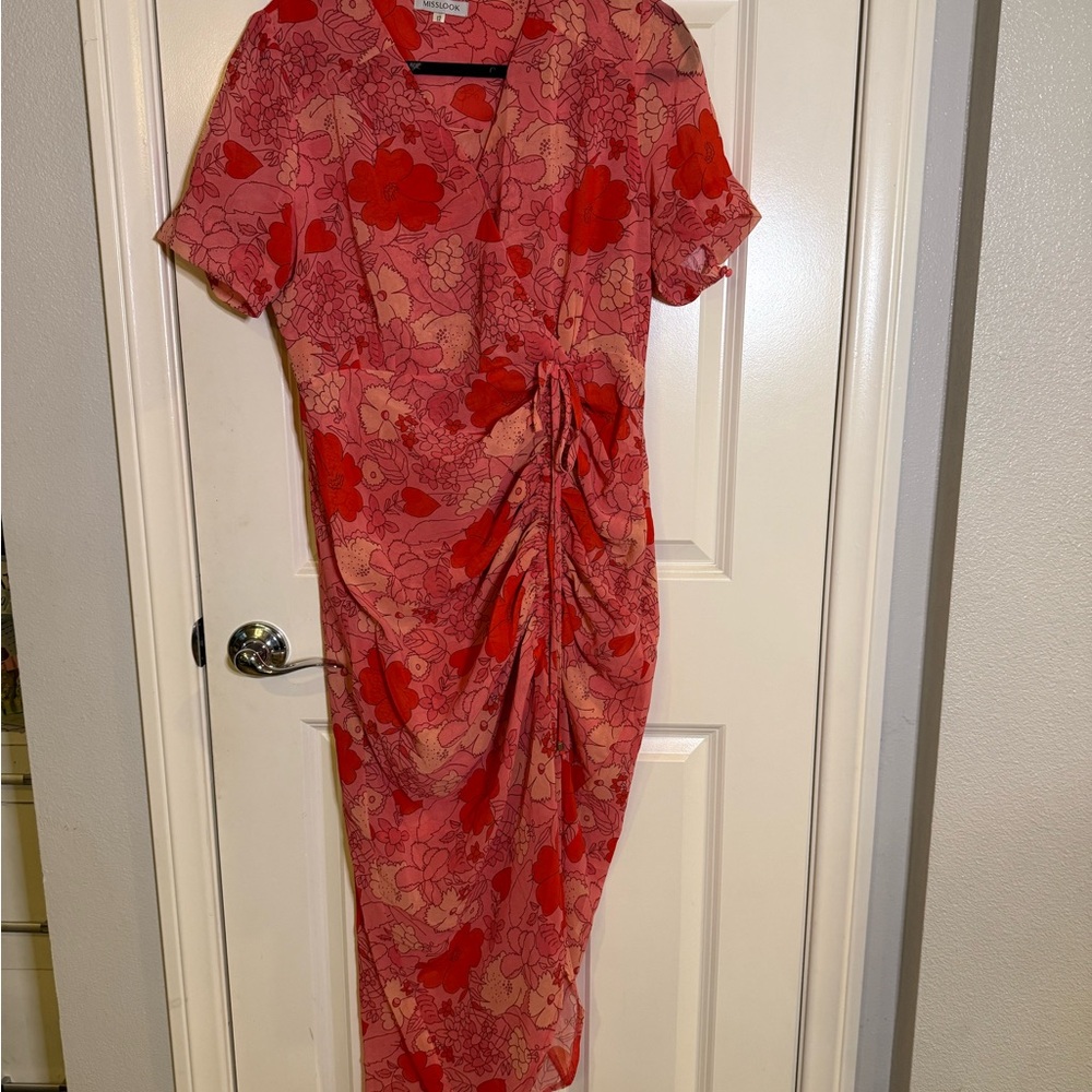 MISSLOOK Red Floral Midi Dress